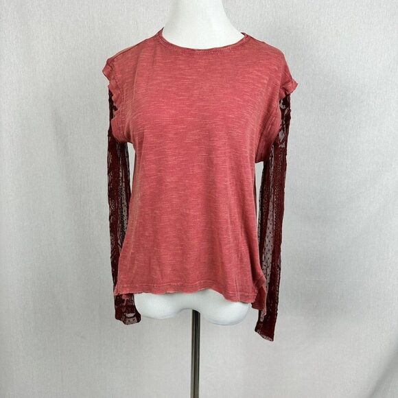 NEW Free People Billie jean twofer tee layered lace floral red size XS - Picture 5 of 10